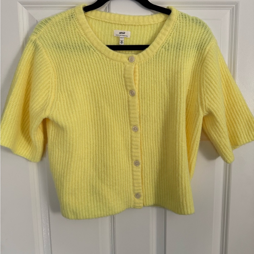 Aerie Light Yellow Knit Cardigan
